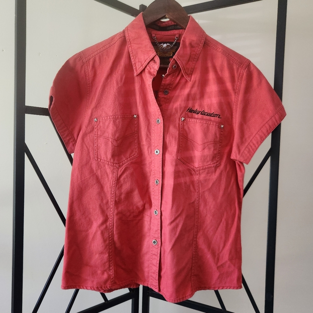 Genuine Harley Davidson Women's Small Short Sleeve Button Down Work Shirt